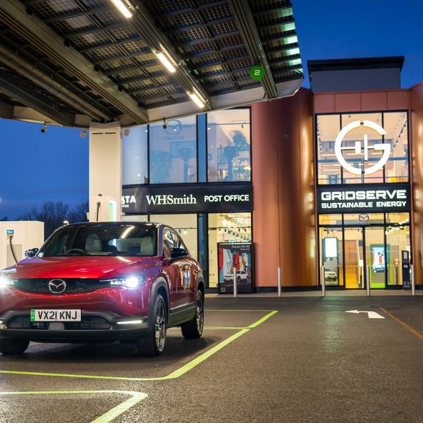 Mazda MX 30 sport tech electric car charging at Gridserve